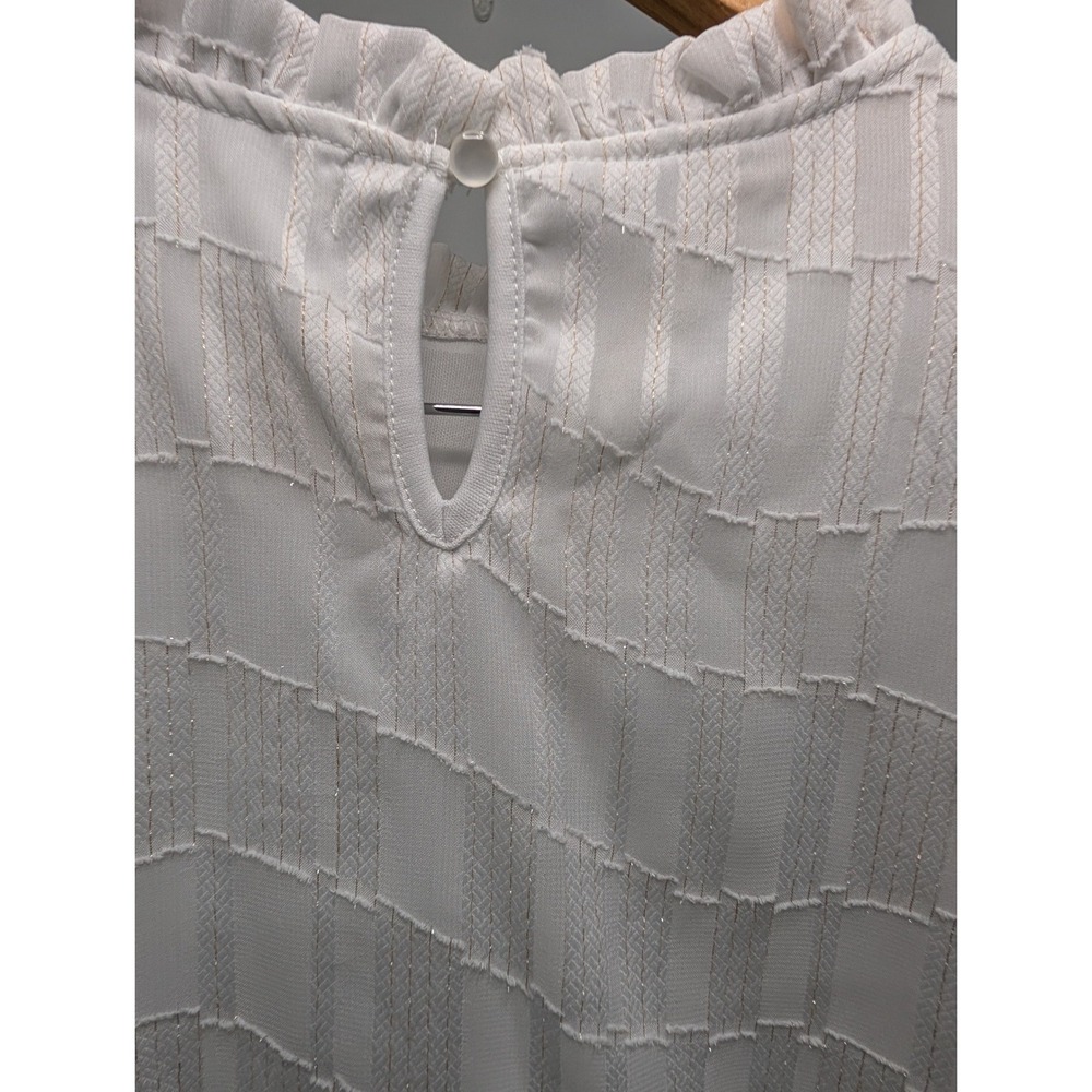 Shannon Ford New York Blouse White Ruffle Neck Puff Sleeve Textured - Large - Picture 5 of 7